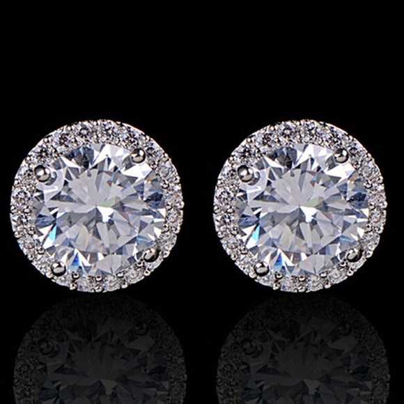 Women's 18K White Gold Plated Ear Stud Earrings - Picture 2 of 6